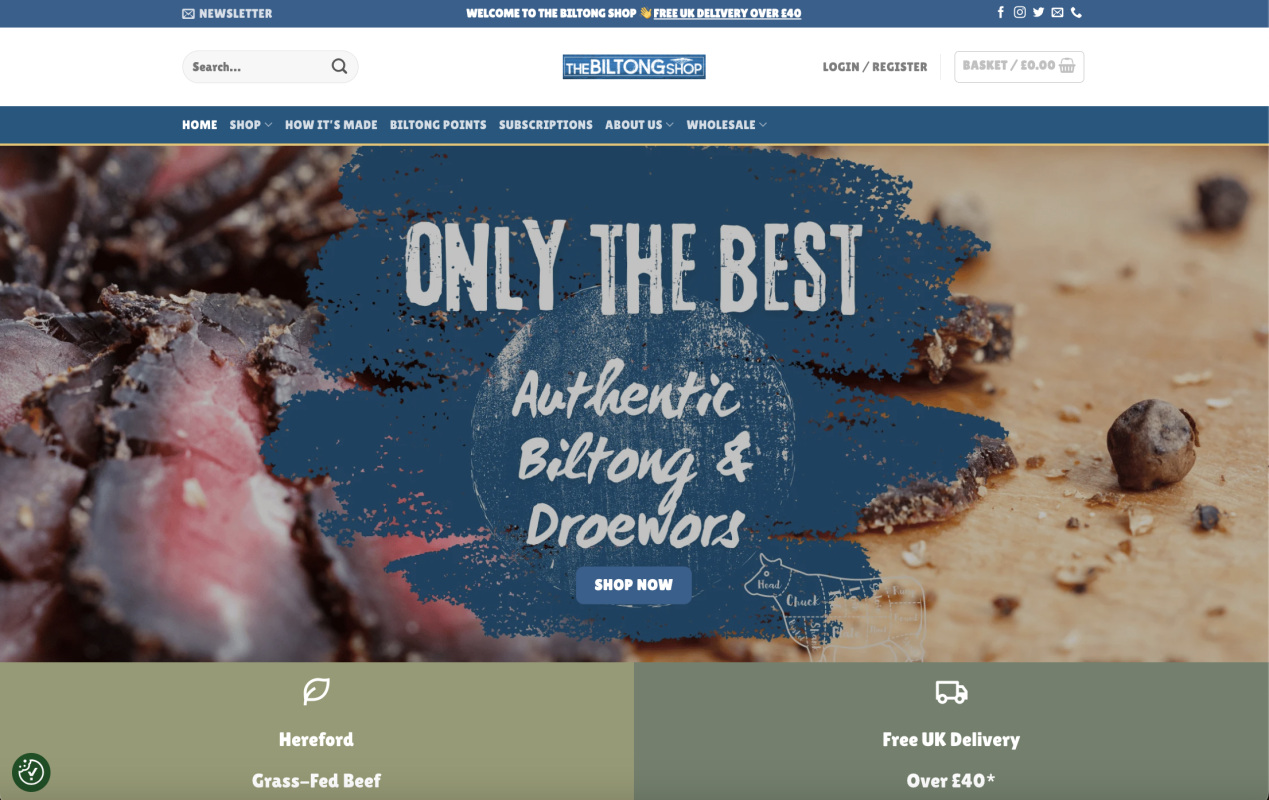 the biltong shop homepage